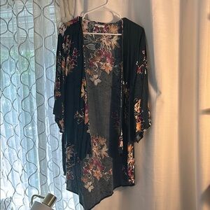 Maurices Floral Kimono Cardigan - Dark Teal and Multicolor